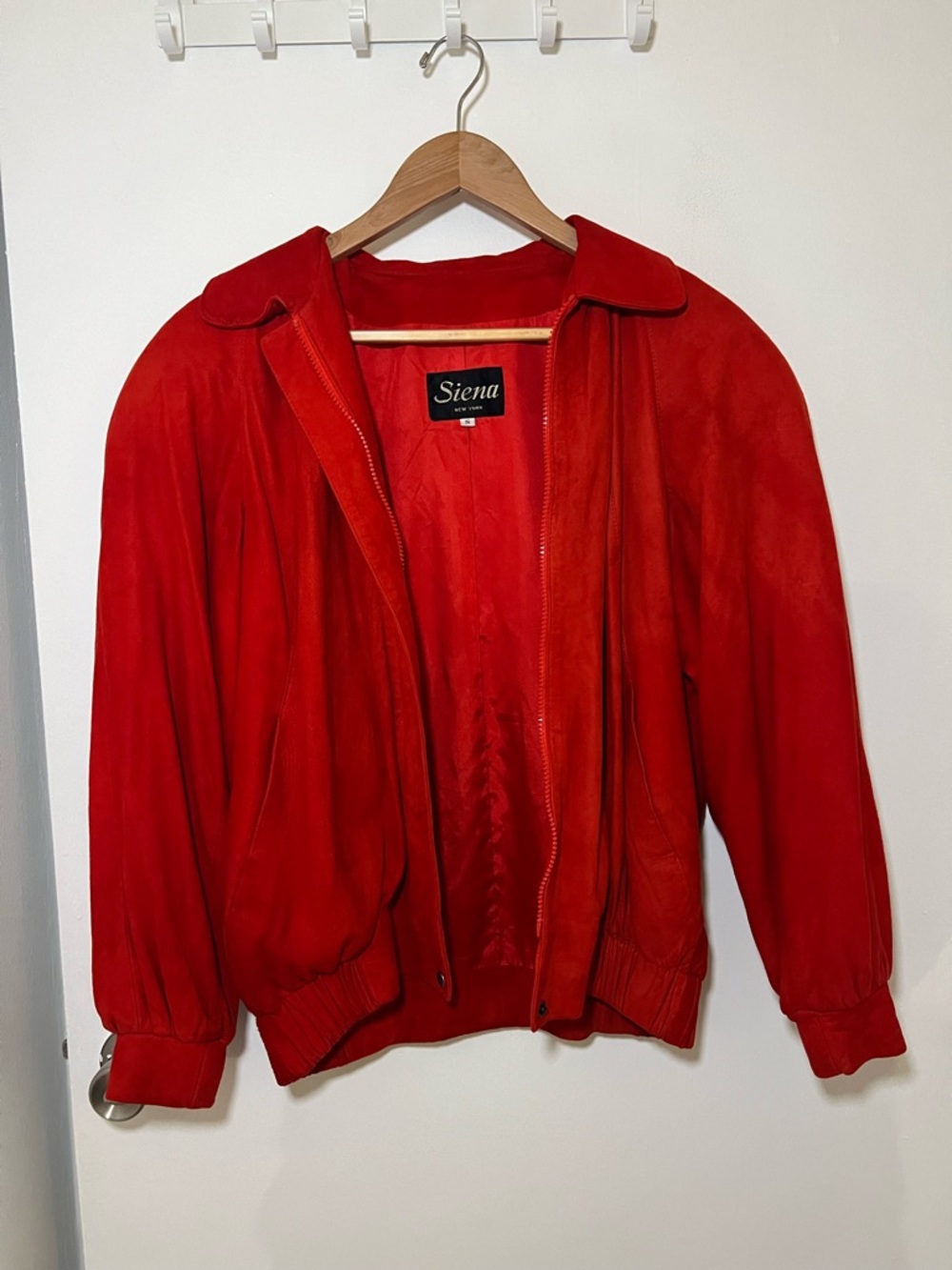 Women's Red Suede Bomber Jacket